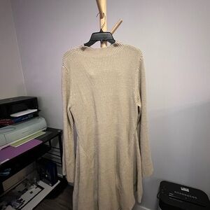 Beige Ribbed Knit Sweater Dress